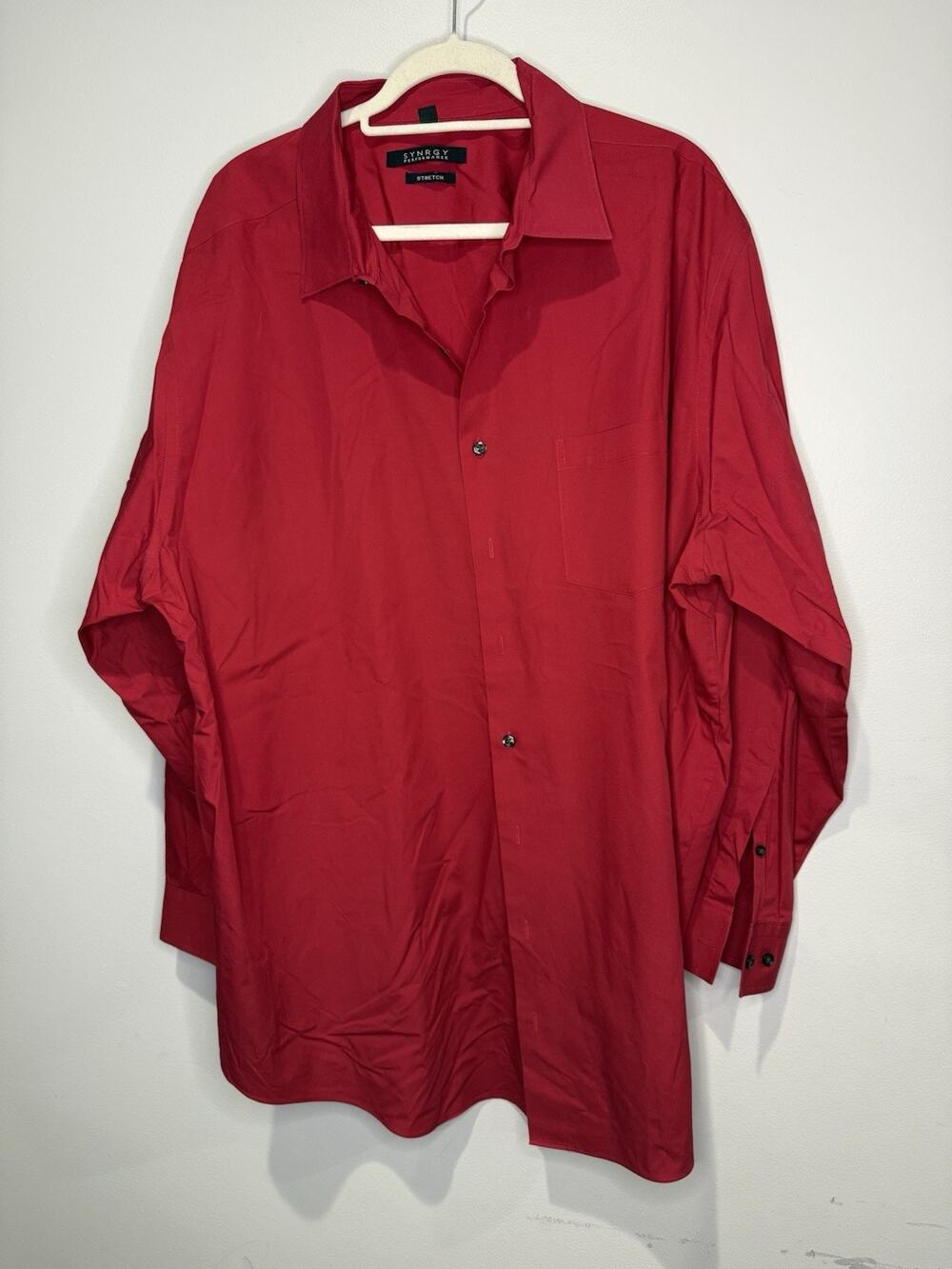 Synrgy Performance Stretch Deep Red Button Up Dress Shirt Size 19 35/36 Holidays - Picture 1 of 8